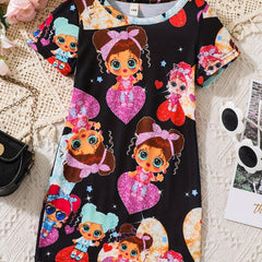 Toddler Girls Shiny Girl Graphic T-shirt Dress For Party Kids Summer Clothes