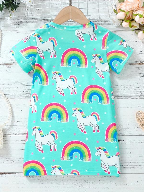 Toddler Girls Rainbow Unicorn Graphic T Shirt Dress Kids Summer Clothes