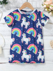 Toddler Girls Rainbow Unicorn Graphic T Shirt Dress Kids Summer Clothes