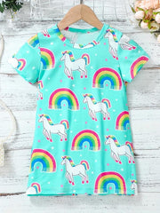 Toddler Girls Rainbow Unicorn Graphic T Shirt Dress Kids Summer Clothes