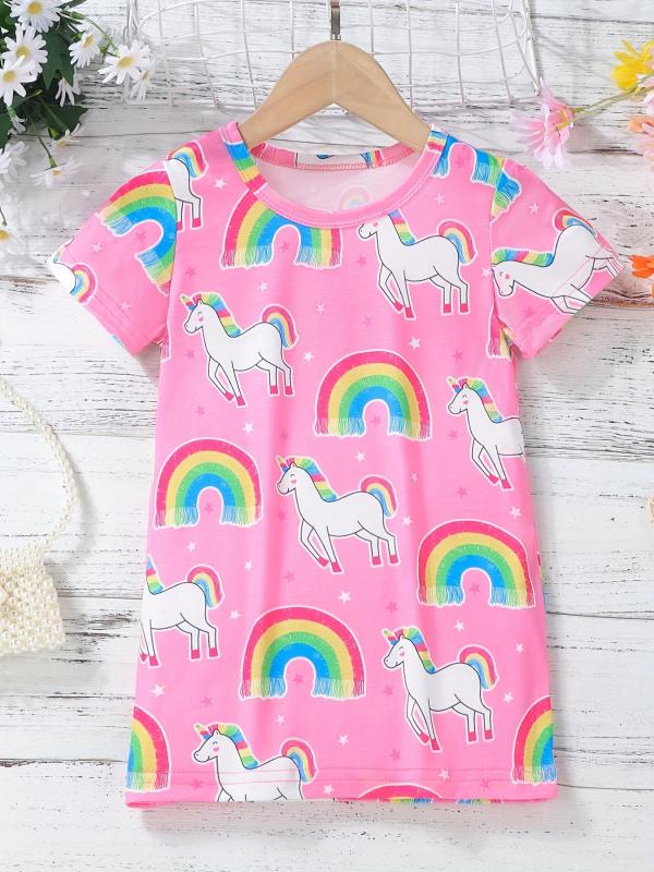 Toddler Girls Rainbow Unicorn Graphic T Shirt Dress Kids Summer Clothes