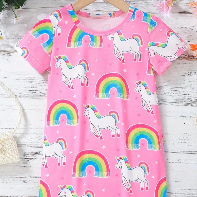 Toddler Girls Rainbow Unicorn Graphic T Shirt Dress Kids Summer Clothes
