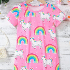 Toddler Girls Rainbow Unicorn Graphic T Shirt Dress Kids Summer Clothes