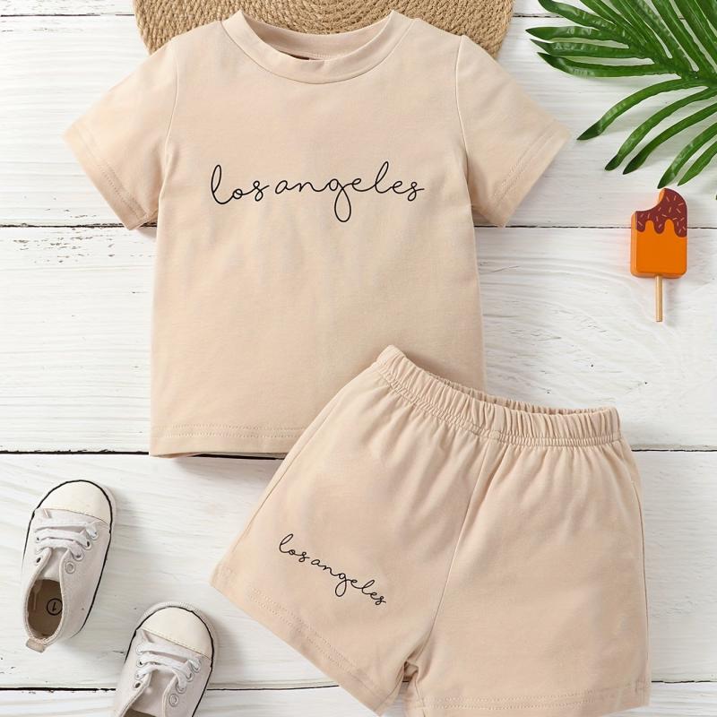 2pcs Infant Boys Casual Los Angeles T-shirt & Shorts Set for Summer