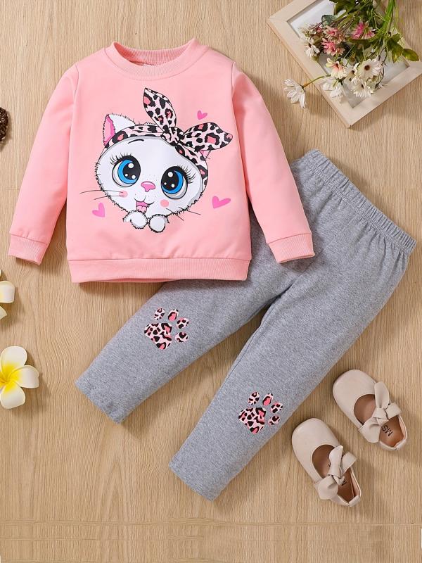 Baby Girls Cartoon Animals Print Sweatshirt & Pants Set