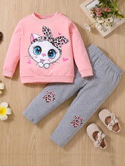 Baby Girls Cartoon Animals Print Sweatshirt & Pants Set