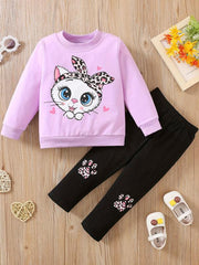 Baby Girls Cartoon Animals Print Sweatshirt & Pants Set