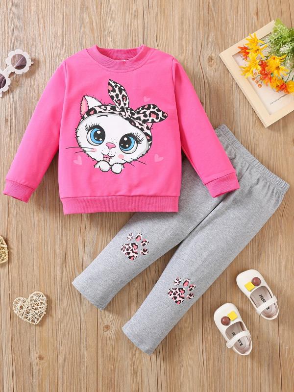 Baby Girls Cartoon Animals Print Sweatshirt & Pants Set