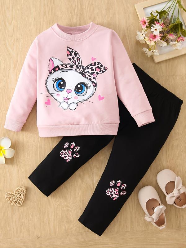 Baby Girls Cartoon Animals Print Sweatshirt & Pants Set