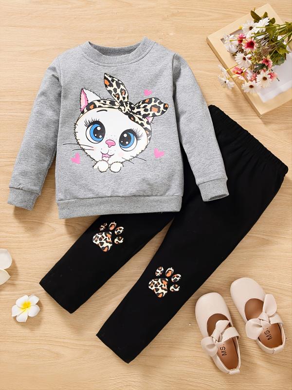 Baby Girls Cartoon Animals Print Sweatshirt & Pants Set