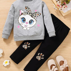 Baby Girls Cartoon Animals Print Sweatshirt & Pants Set