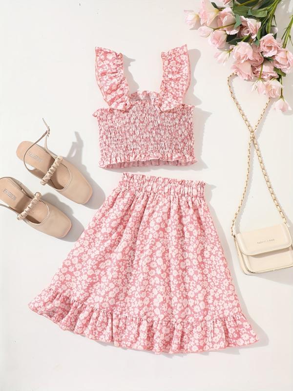 Girls Ditsy Floral Print Cami Top & Ruffle Skirt Set