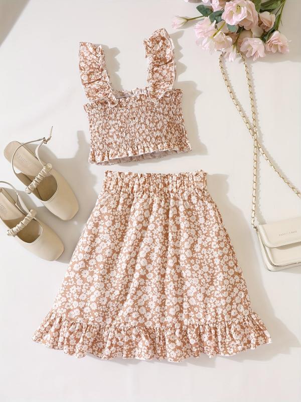 Girls Ditsy Floral Print Cami Top & Ruffle Skirt Set