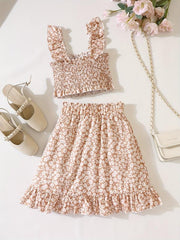Girls Ditsy Floral Print Cami Top & Ruffle Skirt Set