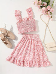 Girls Ditsy Floral Print Cami Top & Ruffle Skirt Set