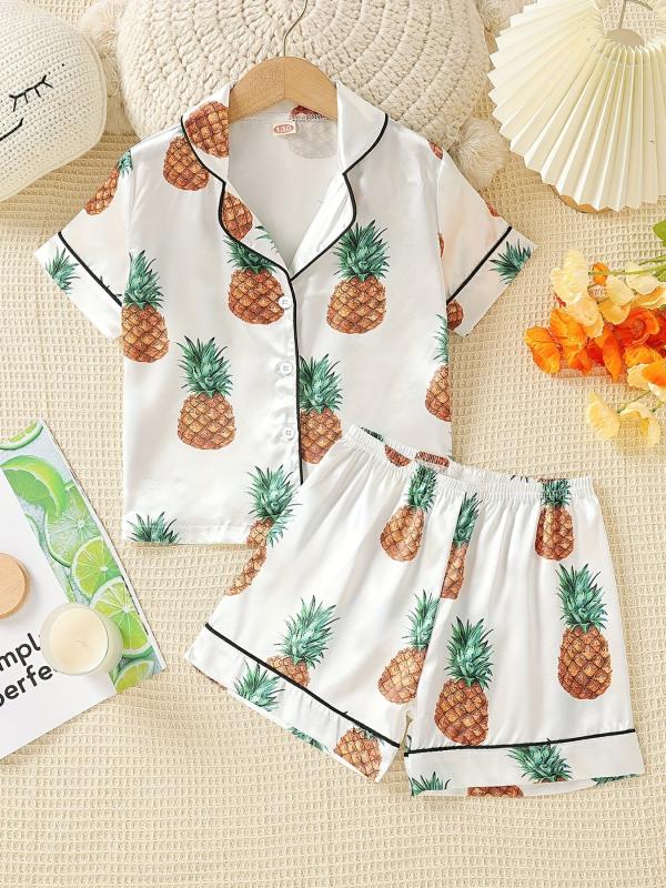 Girls Pajamas Set Kitty Print Shorts & Blouse Home Lounge Wear Summer