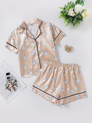 Girls Pajamas Set Kitty Print Shorts & Blouse Home Lounge Wear Summer