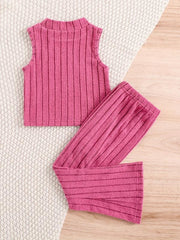 Girls Colorful Knit Tank Top & Flared Pants Set for Summer Party