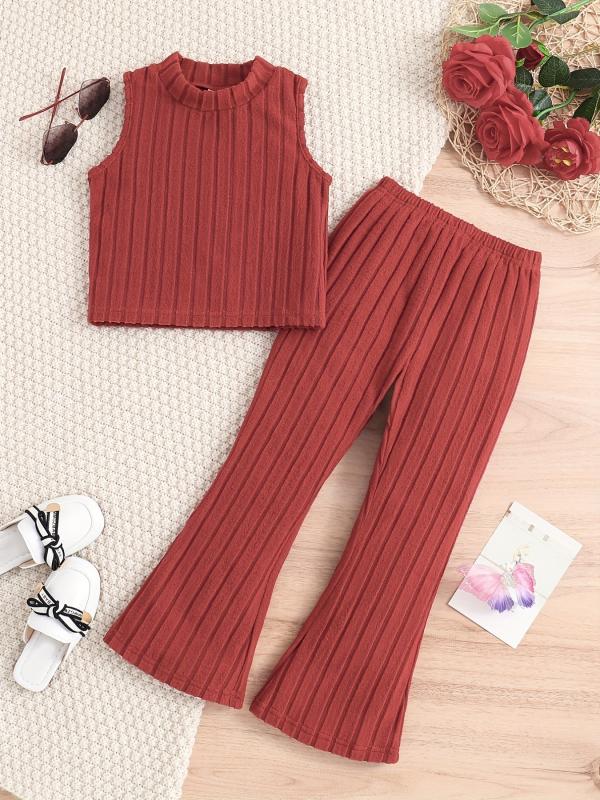 Girls Colorful Knit Tank Top & Flared Pants Set for Summer Party