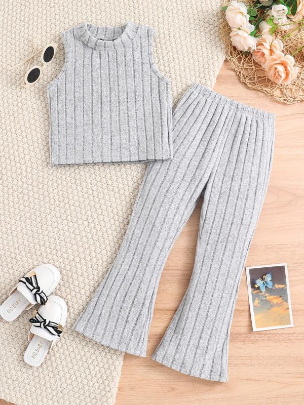 Girls Colorful Knit Tank Top & Flared Pants Set for Summer Party