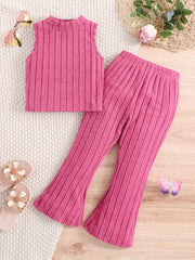 Girls Colorful Knit Tank Top & Flared Pants Set for Summer Party