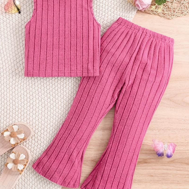 Girls Colorful Knit Tank Top & Flared Pants Set for Summer Party