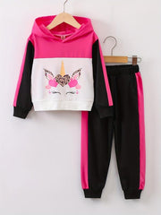 Girls Unicorn Hoodie & Sweatpants Set Casual Kids Clothes
