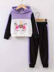 Girls Unicorn Hoodie & Sweatpants Set Casual Kids Clothes