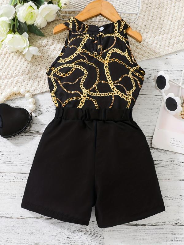 2pcs Girls Leopard Halter Top & Shorts Set Kids Summer Clothes