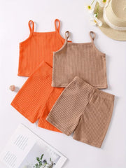 Girls Button Front Crop Cami Top & Shorts Set