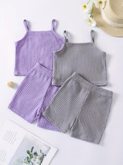 Girls Button Front Crop Cami Top & Shorts Set