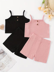 Girls Button Front Crop Cami Top & Shorts Set