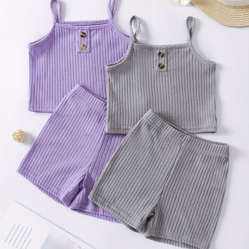 Girls Button Front Crop Cami Top & Shorts Set