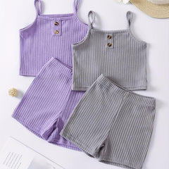 Girls Button Front Crop Cami Top & Shorts Set