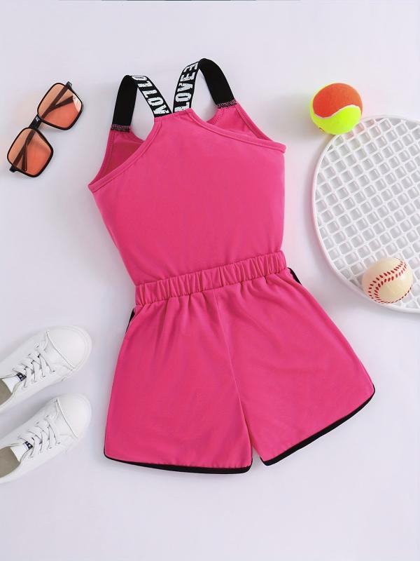 Toddler Girls Heart & LOVE Tape Cami Top & Bow Track Shorts Set