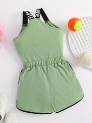 Toddler Girls Heart & LOVE Tape Cami Top & Bow Track Shorts Set