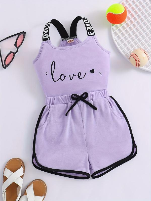Toddler Girls Heart & LOVE Tape Cami Top & Bow Track Shorts Set