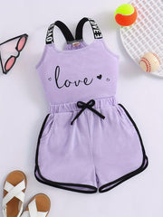 Toddler Girls Heart & LOVE Tape Cami Top & Bow Track Shorts Set