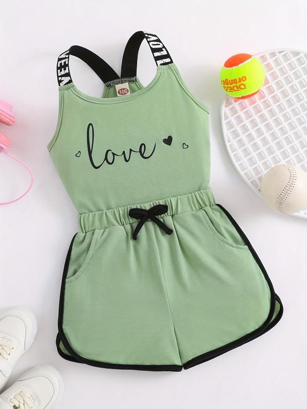 Toddler Girls Heart & LOVE Tape Cami Top & Bow Track Shorts Set