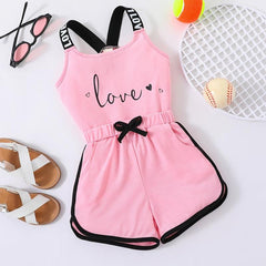 Toddler Girls Heart & LOVE Tape Cami Top & Bow Track Shorts Set