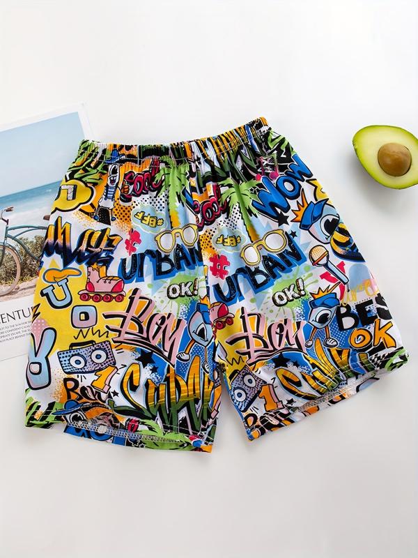 Letter Print Boys Beach Shorts Quick Drying Seaside Outdoor