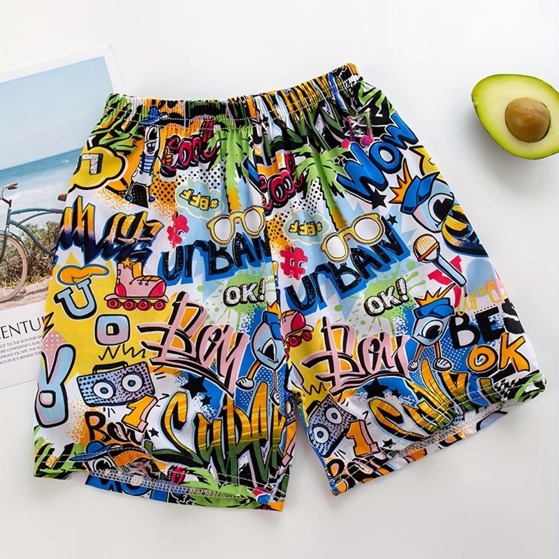 Letter Print Boys Beach Shorts Quick Drying Seaside Outdoor