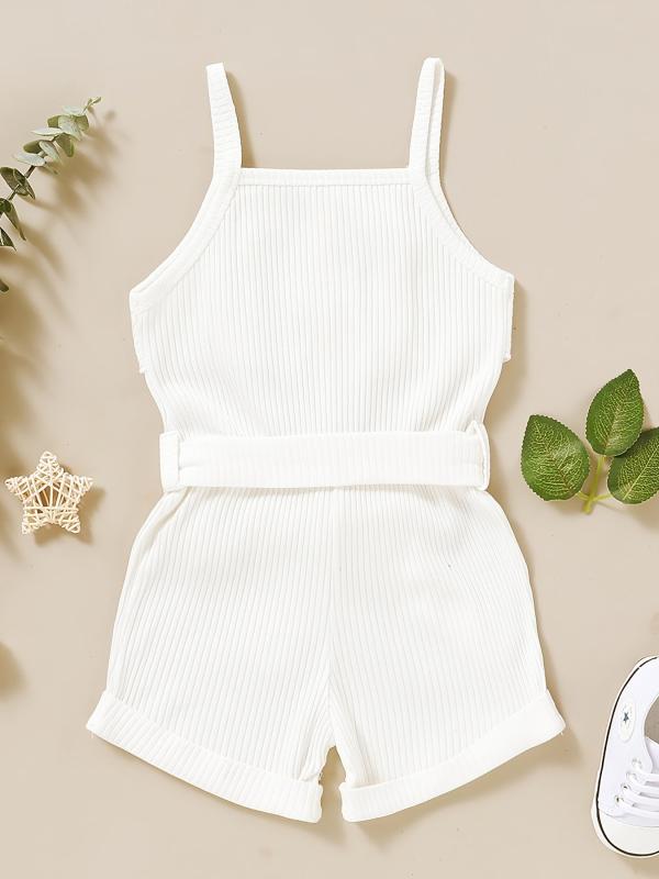 Girls Ribbed Cami Romper Shorts with Belt for Summer