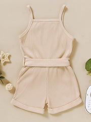 Girls Ribbed Cami Romper Shorts with Belt for Summer