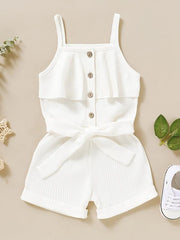 Girls Ribbed Cami Romper Shorts with Belt for Summer
