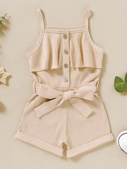 Girls Ribbed Cami Romper Shorts with Belt for Summer