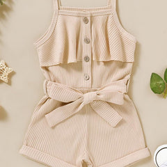 Girls Ribbed Cami Romper Shorts with Belt for Summer