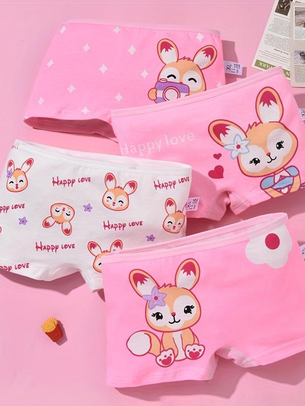 4pcs Girls Bunny Cat Print Underwear Soft Panties Briefs 95 Cotton