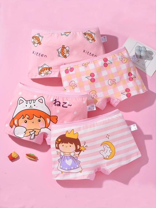 4pcs Girls Bunny Cat Print Underwear Soft Panties Briefs 95 Cotton
