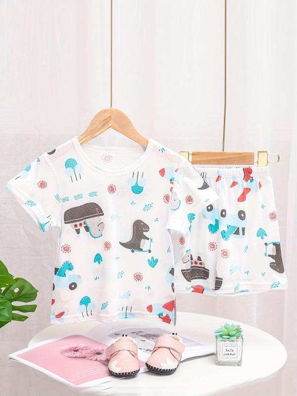 Girls Strawberry Graphic Pajama Set Crew Neck T Shirt & Shorts Loungewear